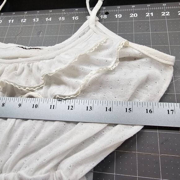 Vintage 80s Dress Womens Large White Ruffles Lace Boho Midi Cottage Festival - Picture 7 of 8